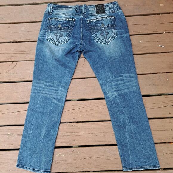 Mens Rock Revival Jeans "Pierre Biker" Black Size 40x34 - Picture 5 of 15